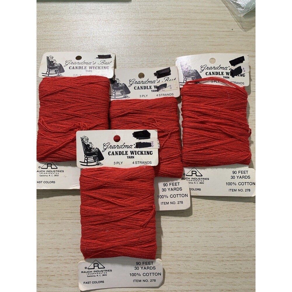 Lot of 4 Grandma's CandleWicking Yarn 100% Cotton 30 Yards 3ply Red #278